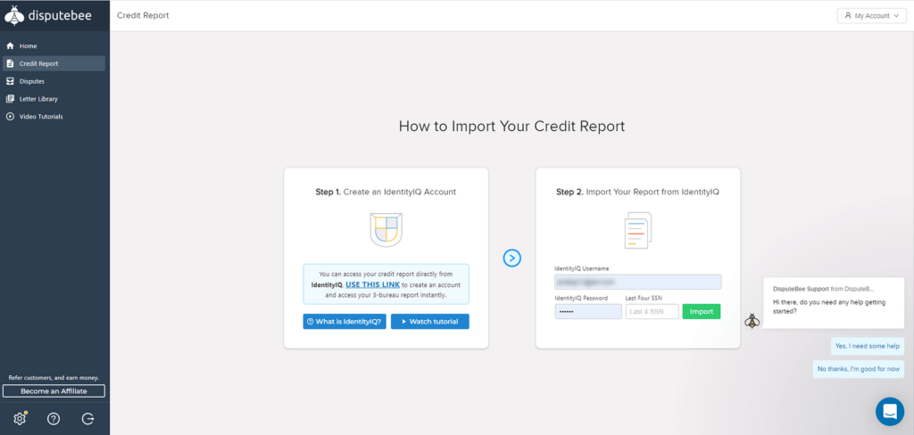 Best Credit Repair software: Dispute bee interface