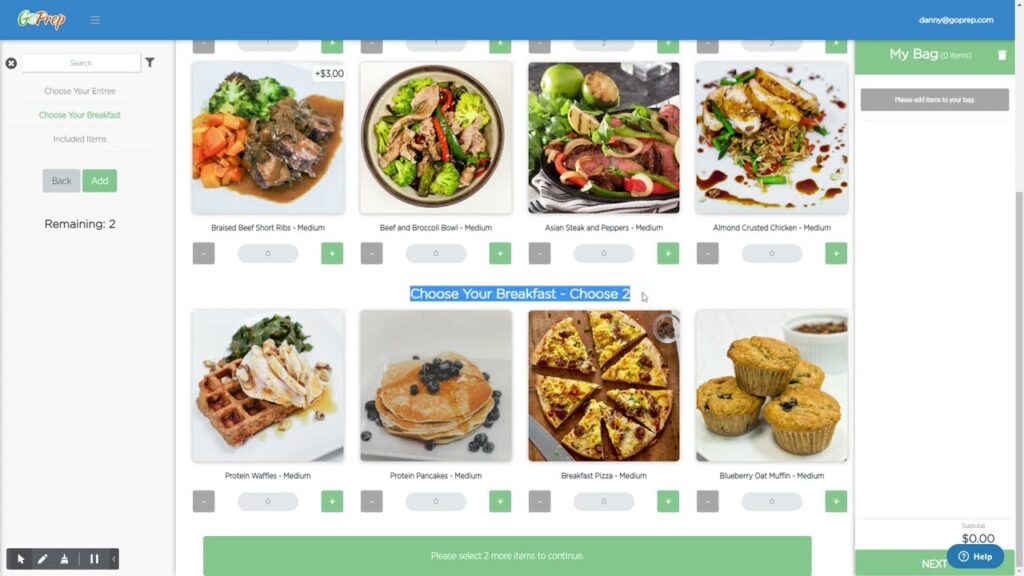 Best Meal Prep Software: Snap Shot of GoPrep's interface